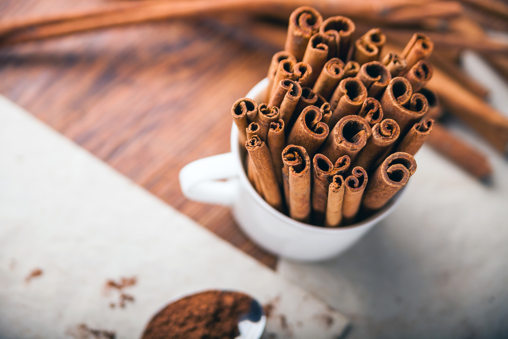 Cinnamon sticks in a mug - Top view
