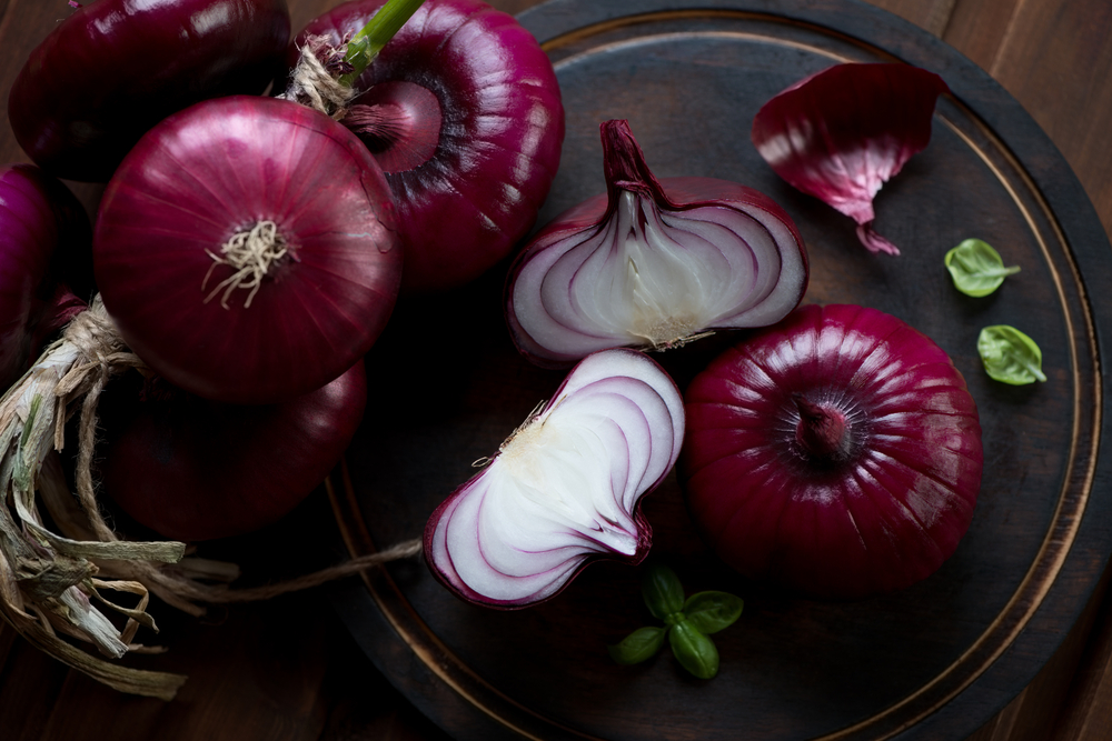 Whole and Sliced Red Onions