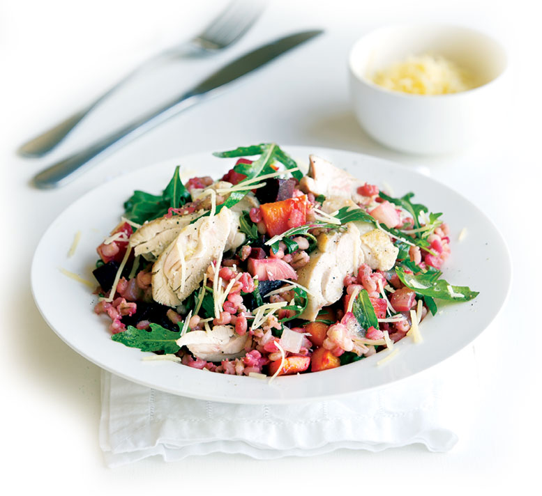 Roast Chicken, Beetroot & Squash with Barley Risotto