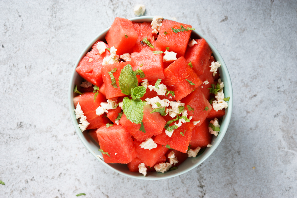 Watermelon salad with crumble feta cheese