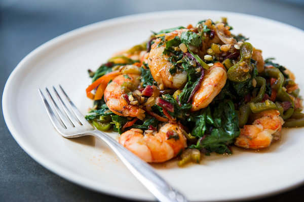Seared Shrimp With Chard, Chiles and Ginger