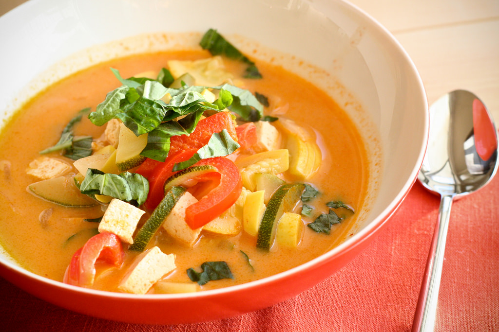 Lighter Summer Squash Red Curry with Basil