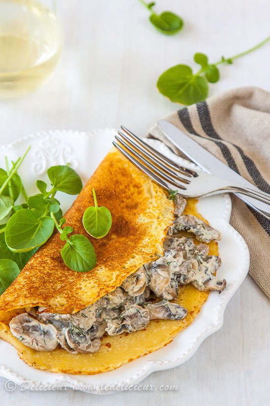 Chickpea Flour Crepes with a Creamy Mushroom filling