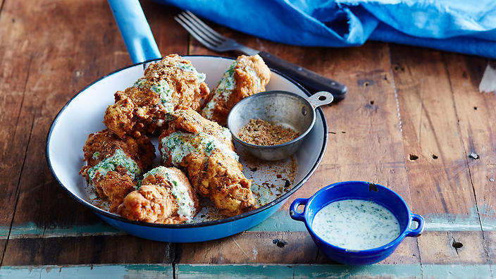 Cajun Fried Chicken Wings with Coriander dressing