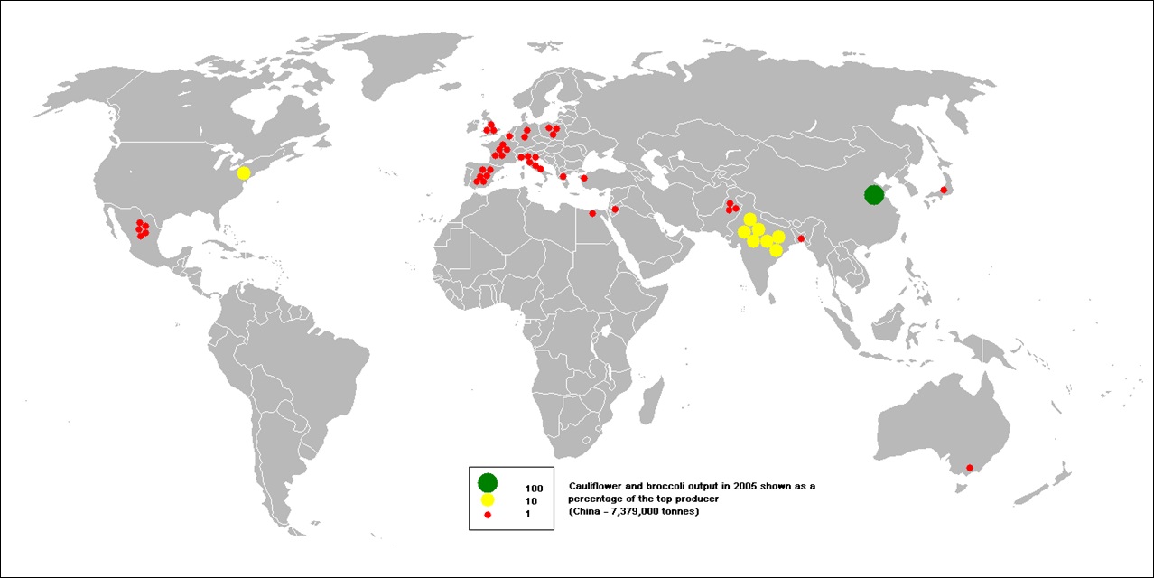 Production of cauliflower and broccoli worldwide