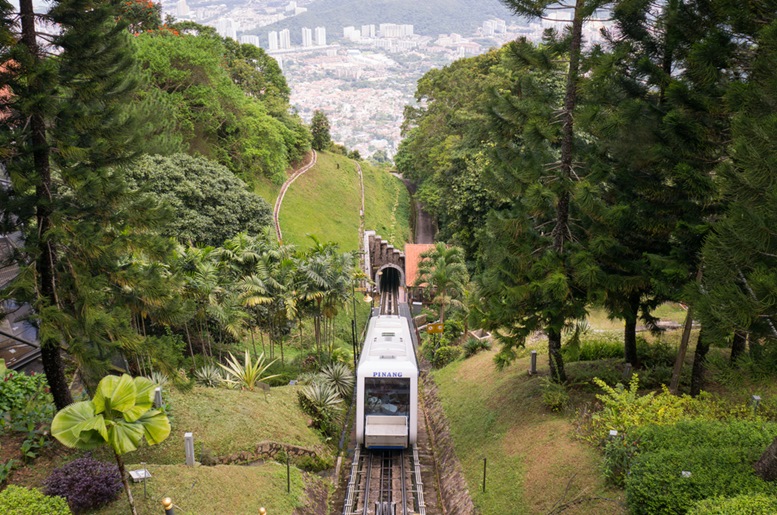 A funicular train on it's way up to Penang Hill, Malaysia