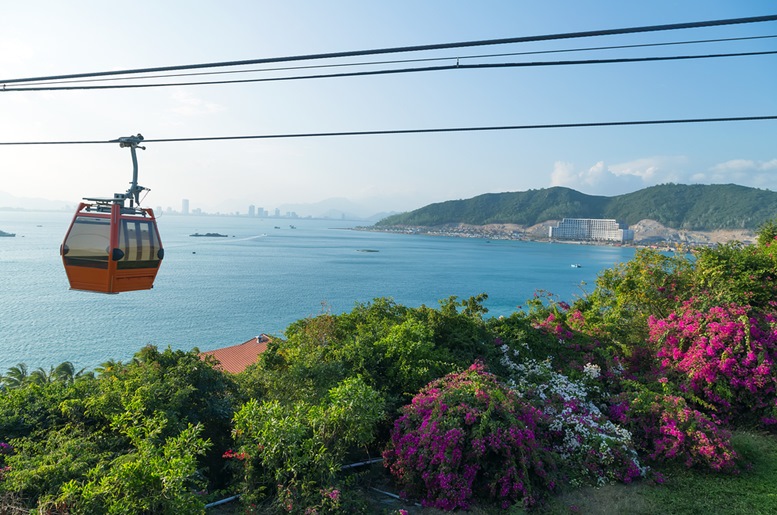 transportation cable car over sea leading to Vinpearl Park, Nha Trang, Vietnam.