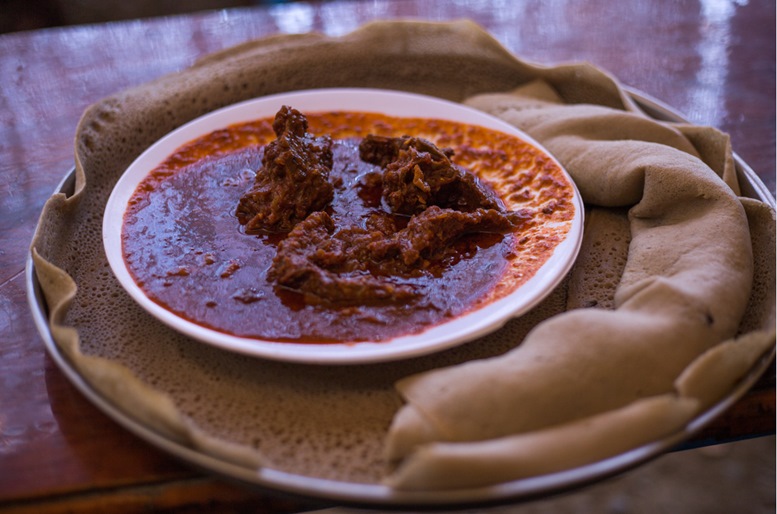 Injera and Goat Stew. Delicious Ethiopian Food