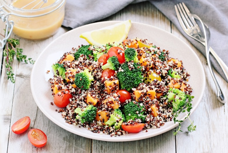 Quinoa salad with broccoli,sweet potatoes and tomatoes